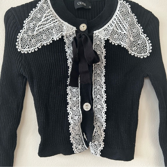 Cider Black Sweater with White Lace Trim - Picture 3 of 4